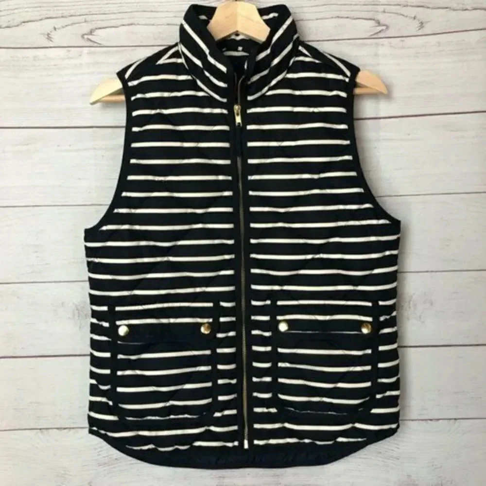 J. Crew Navy & White Quilted Excursion Full Zip Puffer Vest S